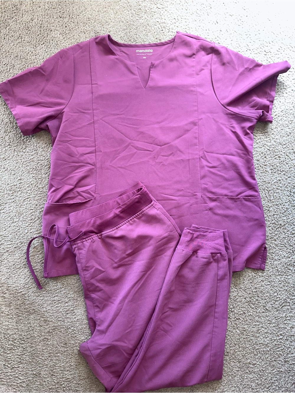 Mandala Deep Mauve Scrub Notch Top & Joggers
